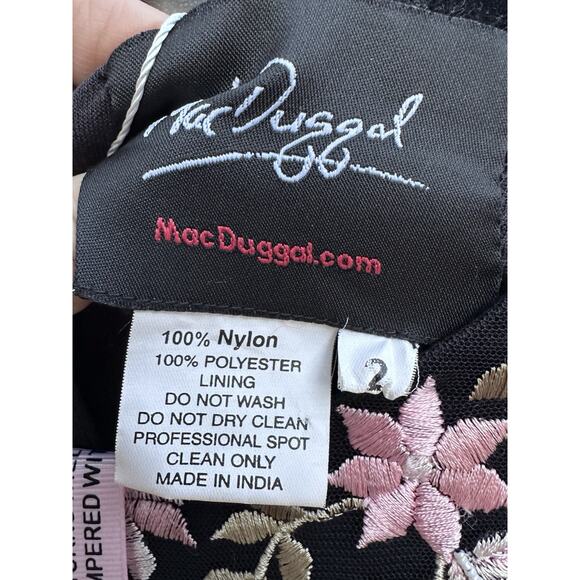 Mac Duggal 35111 Floral Embellished Embroidered Mesh Gown Bishop Sleeve Sz 2 NWT - Picture 10 of 14